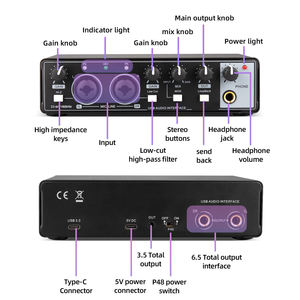 MD22 24Bit 192กิโลเฮิร์ตซ์อินเตอร์เฟซ USB เสียงการ์ดเสียง2in2out 48โวลต์ Hi-<span class=keywords><strong>Z</strong></span> เวลาแฝงต่ำสำหรับการถ่ายทอดสดเพลงสตูดิโอการสตรีมพอดคาสต์ - Product Image 4