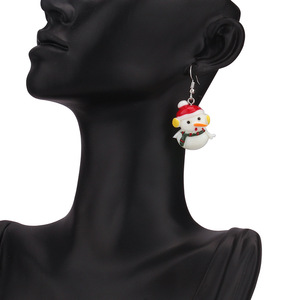 Boucles d'oreilles en acrylique en forme de sapin de Noël et de bonhomme de neige, bijoux cadeau pour femmes, style dessin animé, forme ronde - Product Image 4