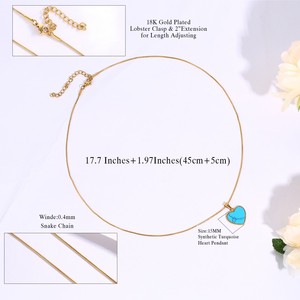 Kalung hati untuk wanita sintetis biru Turquoise bertatahkan warna emas Stainless Steel liontin hati kalung hadiah - Product Image 2