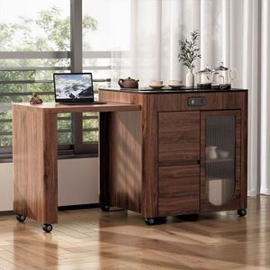 Carrito de té de madera maciza con almacenamiento y bandeja para tetera para uso en el hogar, la oficina o el balcón - Product Image 2