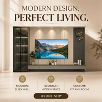 Meuble TV Modulaire Personnalisé Direct Usine, Console Flottante Sans Poignée avec Rangement, Certifié CARB Phase 2 pour Salon de Villa de Luxe