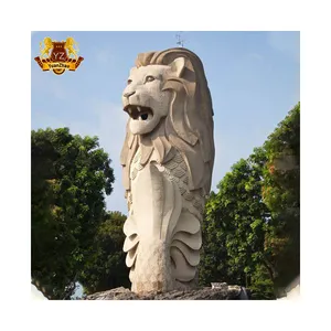 Tượng Merlion Đá Trang Trí Sân Vườn Hiện Đại Tượng Chạm Khắc Đá Cẩm Thạch Trắng Nổi Tiếng Singapore