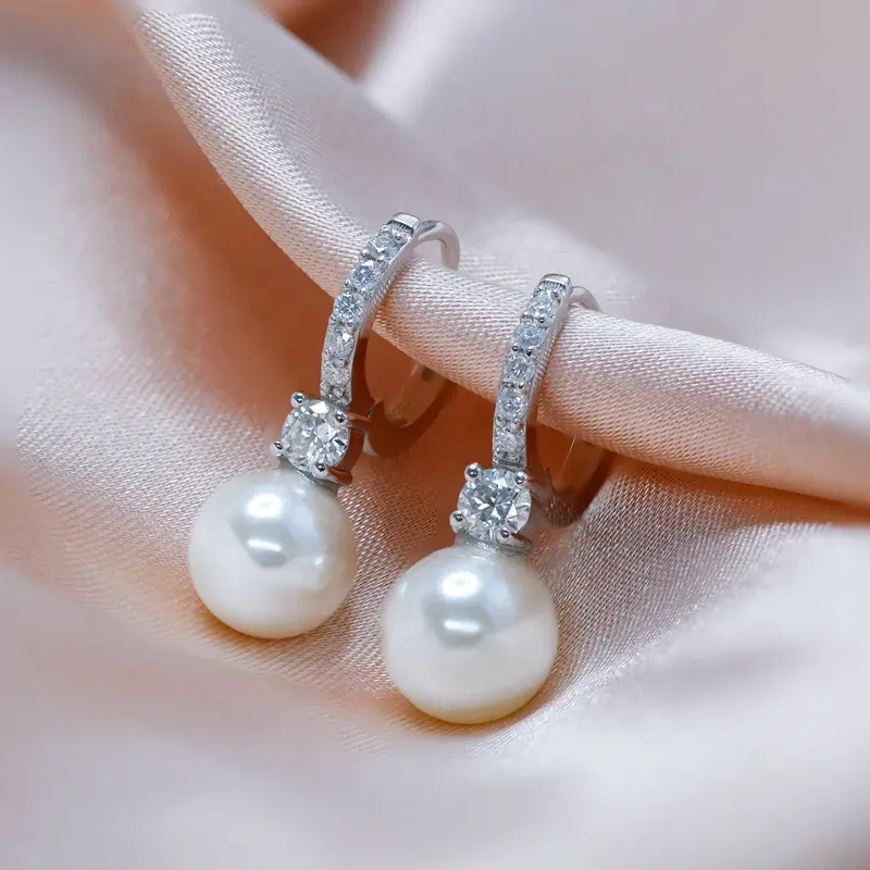 Paston Customized Women Earrings 925 Sterling Silver Fine 8mm Pearl Earrings With Moissanite Nice Gift Jewelry