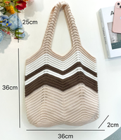 Sac fourre-tout en polyester tricoté à rayures pour femme, décontracté, à ouverture supérieure, avec deux poignées, souple, pour le quotidien, la plage, le shopping, avec imprimé décoratif, sac d'été