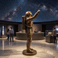 Estatua de Astronauta de Bronce Antiguo con Casco Dorado para Plaza de Campus Aeroespacial Universitario, Estatua de Bronce