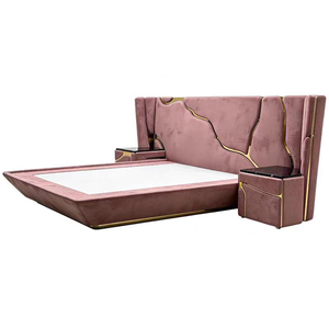 Modern Luxury <strong>Hotel</strong> Bed Set Stainless Steel Trim Bed Integrated Headboard King Size <strong>Bedframe</strong> for Boutique <strong>Hotel</strong> Project - Product Image 5