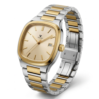 Montre OEM personnalisée à quartz, boîtier élégant, finition minimaliste, calendrier carré, bracelet en acier inoxydable, pour affaires, usage quotidien, assorti à plusieurs tenues
