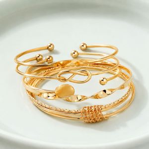 Punk Trendy Zinc Alloy <b>Bracelets</b> Set for Unisex <b>Gold</b> Color <b>Bead</b> Cuban Chain Irregular Layered Hand Charm <b>Bracelet</b> Set - Product Image 2