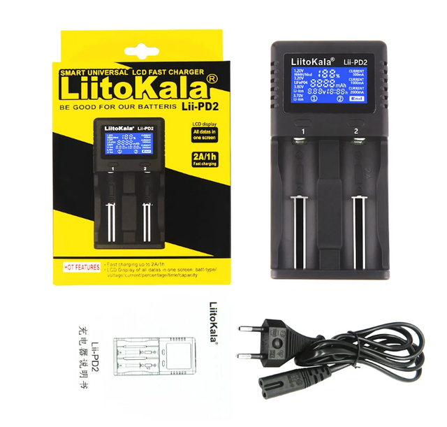 FYX Stock Smart Charger LiitoKala Lii-PD2 LCD Battery Charger for 21700 20700 18650 18350 26650 22650 14500 Charger