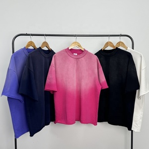 Lavado ácido peso pesado en blanco liso rizado desgastado de gran tamaño hombres Streetwear Puff impresión personalizada camisetas y pantalones cortos conjuntos - Product Image 4