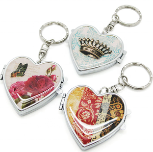Mini Keychain Heart-Shaped Double-Sided Printed Durable Modern Environmentally Friendly Makeup Mirror for Promotional Gifts