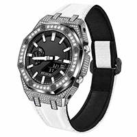 Boîtier de montre en acier inoxydable de luxe entièrement serti de diamants, bracelet en nylon, mod Kif Oak Casioak G Ga2100, pièces de montre antichoc