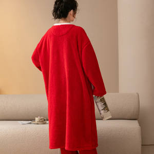 Style chinois corail velours Robe femmes automne hiver long pyjamas fête maison costume avec rembourré chaud grand rouge vêtements de nuit pour femmes - Product Image 6