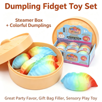 Jouet sensoriel anti-stress souple et coloré en forme de boulette de farine arc-en-ciel avec boîte de cuisson vapeur, cadeau idéal pour les fêtes d'enfants