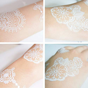 <b>White</b> <b>Lace</b> Tattoo Sticker 3D Waterproof Henna Design For Wedding Party Elegant Temporary Body Art One Size PET Film - Product Image 4