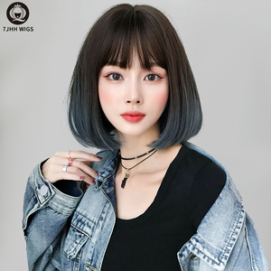 Pelucas 7JHH, Pelucas Cortas Bob Ombre Azul <span class=keywords><strong>para</strong></span> <span class=keywords><strong>Mujer</strong></span>, Venta al por Mayor, 150% 180% <span class=keywords><strong>de</strong></span> Densidad, Pelucas Bob Sintéticas sin Frente <span class=keywords><strong>de</strong></span> Encaje - Product Image 1