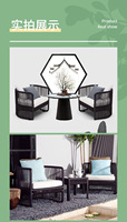 Nouvel ensemble de canapé en rotin PE tressé de style chinois nordique pour l'extérieur, résistant à l'eau et au soleil, table et chaises pour balcon et jardin