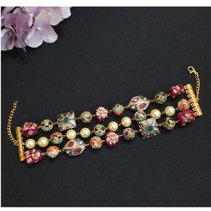Antique Beaded Choker Set with Earrings Traditional Indian Bridal Wedding Jewelry Ethnic <b>Statement</b> <b>Necklace</b> Adjustable Fashion - Product Image 2