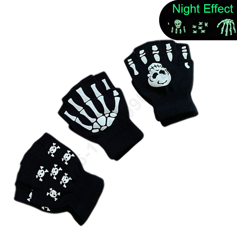 Флуоресцентные зимние перчатки без пальцев, мужские трикотажные термоперчатки из акрила, рабочие перчатки без пальцев