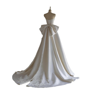 Abito <span class=keywords><strong>da</strong></span> <span class=keywords><strong>Sposa</strong></span> Francese Personalizzato ed Elegante per Donna, Senza Spalline in Raso con Fiocco, Taglie Grandi, <span class=keywords><strong>Velo</strong></span> Principale, Sensazione di Lusso - Product Image 5