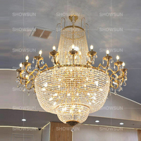 Magnifique lustre en cristal haut de gamme pour banquet, grand modèle Empire de style français classique, doré.