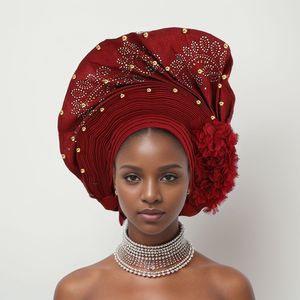 Pañuelo para la Cabeza Africano Musulmán de Lujo para <span class=keywords><strong>Mujer</strong></span>, Modelo 2025, Estilo Nigeriano Aso Oke, Pre-Hecho, Liso con Pedrería, Ajustable - Product Image 1