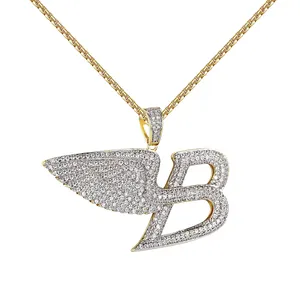 Wholesale 925 sterling silver pendant icedout hip hop letter B with Wing custom moissanite fine jewelry necklace