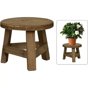 Taburete Redondo de Madera 602, Taburete de Almacenamiento, Mesa de Exterior, Soporte para Plantas, Soporte para Aumentar la Altura - Product Image 3