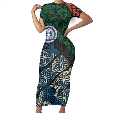 Hot Selling 2021 Polynesian CNMI Tribal Design Benutzer definierte Mädchen Nachtclub Tragen Sie Kleidung Plus Size Sexy Frauen Kleider Maxi kleid