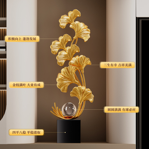 Escultura de Hoja de Ginkgo, Bola de Cristal de Metal Dorado, Decoración Moderna para Mueble de TV, Adorno para Entrada, Regalo de Inauguración de Casa - Product Image 3