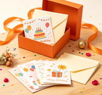 Ensemble de cartes de vœux d'anniversaire Fenghetong avec enveloppes crème dans une boîte souvenir orange