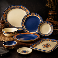 Service complet de vaisselle en mélamine avec assiettes, bols, tasses et ustensiles de service assortis pour les repas quotidiens en famille