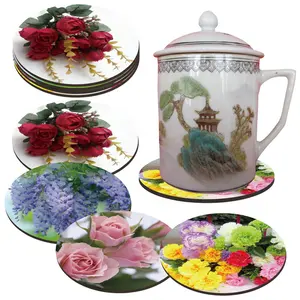 Hot Chinese Style Flower Foam Coaster In Stock With Round Shape EVA Mat