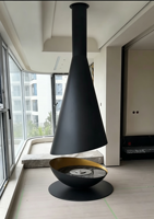 Cheminée suspendue en bois de style campagnard OEM ODM, sphère décorative murale à flamme réelle pour chauffage intérieur, idéale pour salle à manger moderne