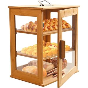 Armoire à pain en bambou avec porte transparente, 3 niveaux, rangement pour comptoir de cuisine, pour pain et pâtisseries - Product Image 1
