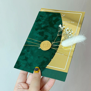 Cartes d'invitation de mariage rétro en acrylique écologiques sur mesure avec inscription dorée, enveloppe en velours imprimée <span class=keywords><strong>et</strong></span> sceau de cire - Product Image 5