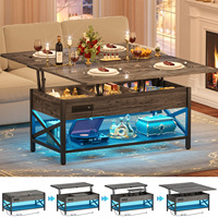Table basse moderne multifonction à LED avec plateau relevable et hauteur réglable pour la maison, le bureau et le salon