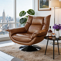 Fauteuil simple marron italien pour la maison, chaise de salon en cuir pivotante pour lecture et détente