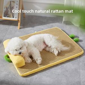 Neues Sommer-Haustierbett mit Solidem Muster, Umweltfreundliche Quadratische Hundehütte, Kühlende Rattanmatte, Kratzfestes und Verschleißbeständiges Katzenbett - Product Image 4
