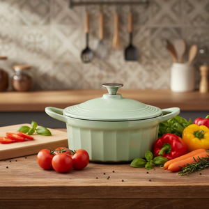 Vente directe d'usine, marmite en fonte émaillée vert clair, casseroles de <span class=keywords><strong>cuisine</strong></span>, ustensiles de <span class=keywords><strong>cuisine</strong></span> en fonte émaillée, cocotte en fonte - Product Image 4