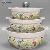 Grande marmite à soupe en céramique avec couvercle en verre, design floral moderne européen, résistante aux hautes températures, passe au lave-vaisselle