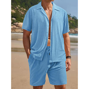 Ensemble de shorts de plage pour homme Temu, chemise à manches courtes en tricot bordeaux et shorts, vêtements décontractés d'été - Product Image 4