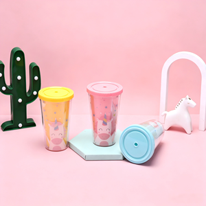 16oz Insulated Leak Proof Tumbler Double Wall PS <b>Plastic</b> Cup Daily Use <b>Straw</b> Tumbler Shatterproof Reusable <b>Drinking</b> Cup - Product Image 5