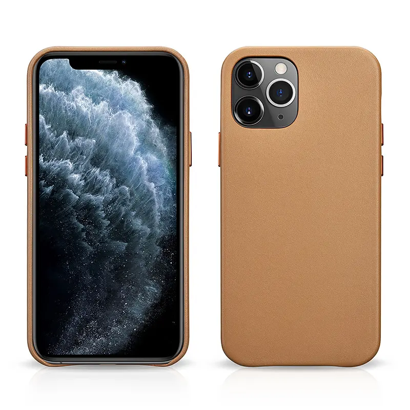 ICARER Shockproof Asli Kulit Kembali Cover Case Ponsel untuk iPhone 12 Pro Max