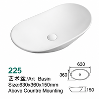 Évier de comptoir moderne en céramique vitreuse, rond, à rebord incurvé, 630 mm, hauteur 150 mm au-dessus du comptoir, avec égouttoir, pour hôtels et appartements de luxe