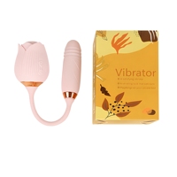Vibrador con Forma de Rosa y Dildo Telescópico, Estimulador de Punto G, Vibrador de Clítoris, Juguetes Sexuales para Mujer