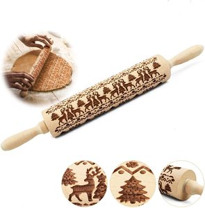 Rouleau à <span class=keywords><strong>pâtisserie</strong></span> en bois de Noël en relief gravé au laser 3D pour la fabrication de pâtes à biscuits - Product Image 4