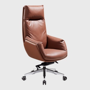 Fauteuil de direction ergonomique moderne en cuir véritable avec dossier en maille, hauteur réglable et repose-pieds - Product Image 2
