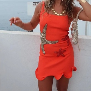 Summer New Fashion Pentagram <b>Sequins</b> Embroidery Women's Mini Halter Ruffle Dresses Fashion - Product Image 2