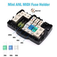 Boîtier de distribution de fusibles robuste à 3 circuits avec mise à la terre pour audio de voiture, camping-cars, bateaux, porte-fusibles mini ANL avec LED rouge
